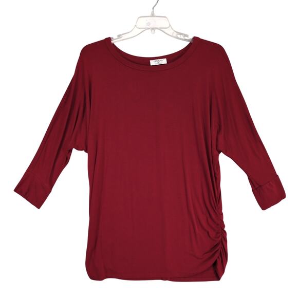 Zenana Women's 1X Burgundy Dolman Sleeve Top, Stretch Tunic Ruched Boho Country - Picture 1 of 6